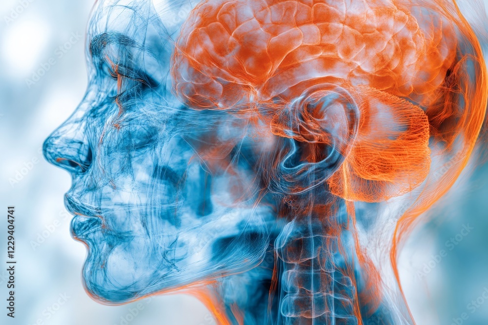 Aufkleber Visualization of the human brain with neural pathways highlighted in vivid colors
