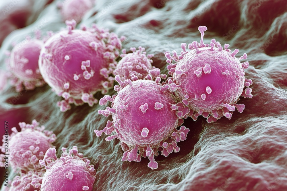 Poster Virus structure under microscopic view reveals intricate details of its form and surface features in a laboratory setting