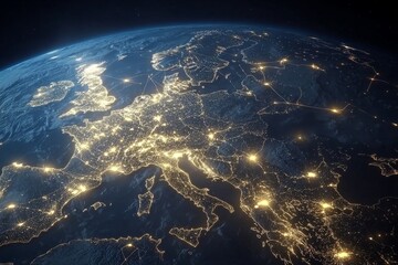 Fototapeta premium Exploring the vibrant city lights of Europe from space during nighttime