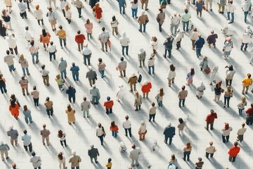 Large gathering of diverse people in a sunny urban plaza during the afternoon exploring and socializing together