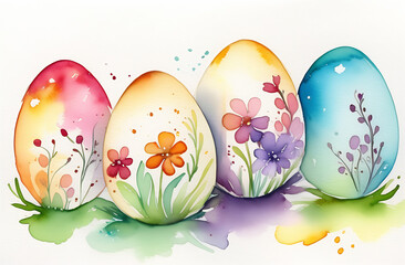 Easter Eggs in watercolors pastel colors. Watercolors painiting