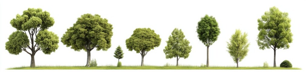 Obraz premium A collection of trees with vibrant green leaves on a white background