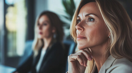 Obraz premium Thoughtful Businesswoman Contemplating Strategy