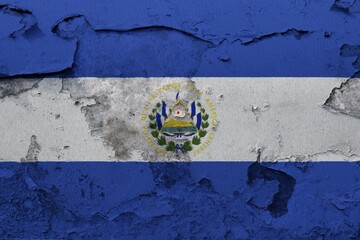 El Salvador Flag painted on the cracked grunge concrete wall