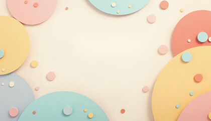 Colorful paper circles on pastel background with copy space for text