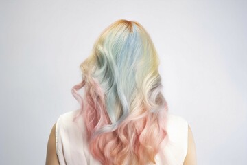 Naklejka premium Back view of woman with long pastel colored hair. KI generiert, generiert AI generated