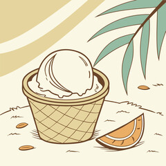 Creamy Coconut Ice Cream in a Cracked Coconut Shell