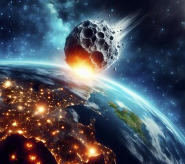 Cosmic catastrophe, environmental disaster caused by an asteroid hitting the earth, AI generated, AI generated