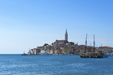Fototapeta premium View over the sea on the old town, Rovinj, Istria, Croatia, Europe