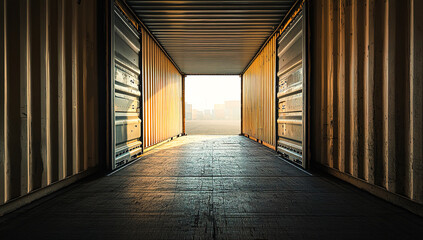 Open and Empty Shipping Container Showcasing Its Spacious Interior Outdoors