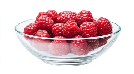 Fresh Raspberries in a Small Glass Bowl on a White Background