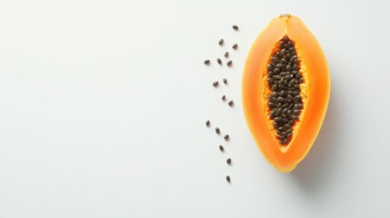 Fresh Ripe Papaya Sliced Lengthwise on a White Background