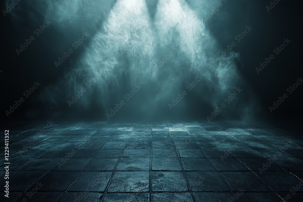 Leinwandbilder mysterious empty stage with beams of light and smoke in a dark setting