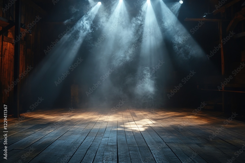 Poster atmospheric stage with dramatic lighting and mist creating an enchanting ambiance for performances o