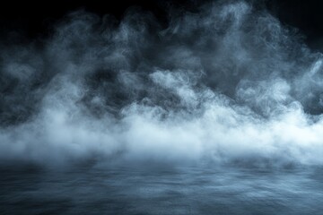 Fototapeta premium Mystical fog enveloping the ground in a dark setting enhances a mysterious atmosphere at night