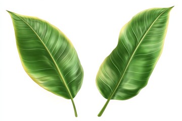 Green tropical leaves showcasing glossy texture and intricate vein patterns in a bright lighting environment