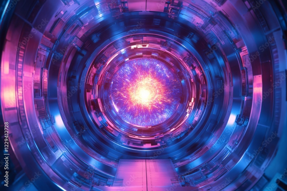 Fototapete Energy surge within a futuristic reactor chamber displaying swirling colors and dynamic patterns of light
