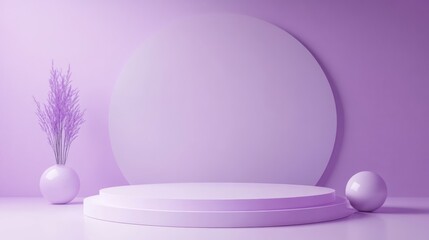 Obraz premium Creative presentation stage setup minimalist studio digital design soft lavender background