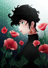 Portrait of a woman with flowers illustration