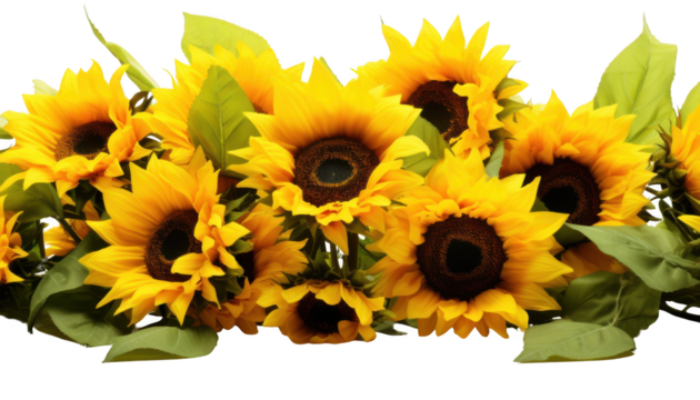Picturesque sunflower field isolated on transparent background
