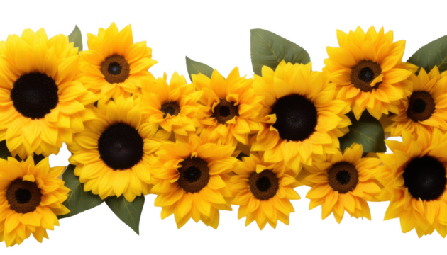 Picturesque sunflower field isolated on transparent background
