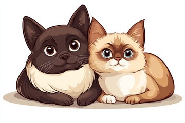 Obraz premium Cute cat and dog duo cuddling together in a cozy indoor setting during a sunny afternoon