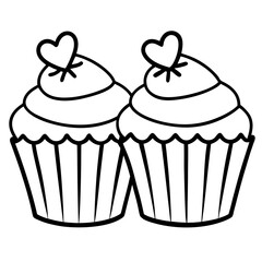 Chic Cupcakes with Heart Accents - Simple Line Art