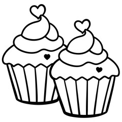 Chic Cupcakes with Heart Accents - Simple Line Art