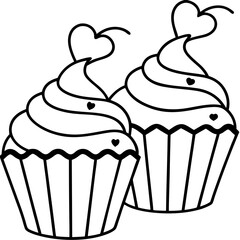 Chic Cupcakes with Heart Accents - Simple Line Art