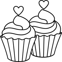 Chic Cupcakes with Heart Accents - Simple Line Art