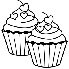 Chic Cupcakes with Heart Accents - Simple Line Art