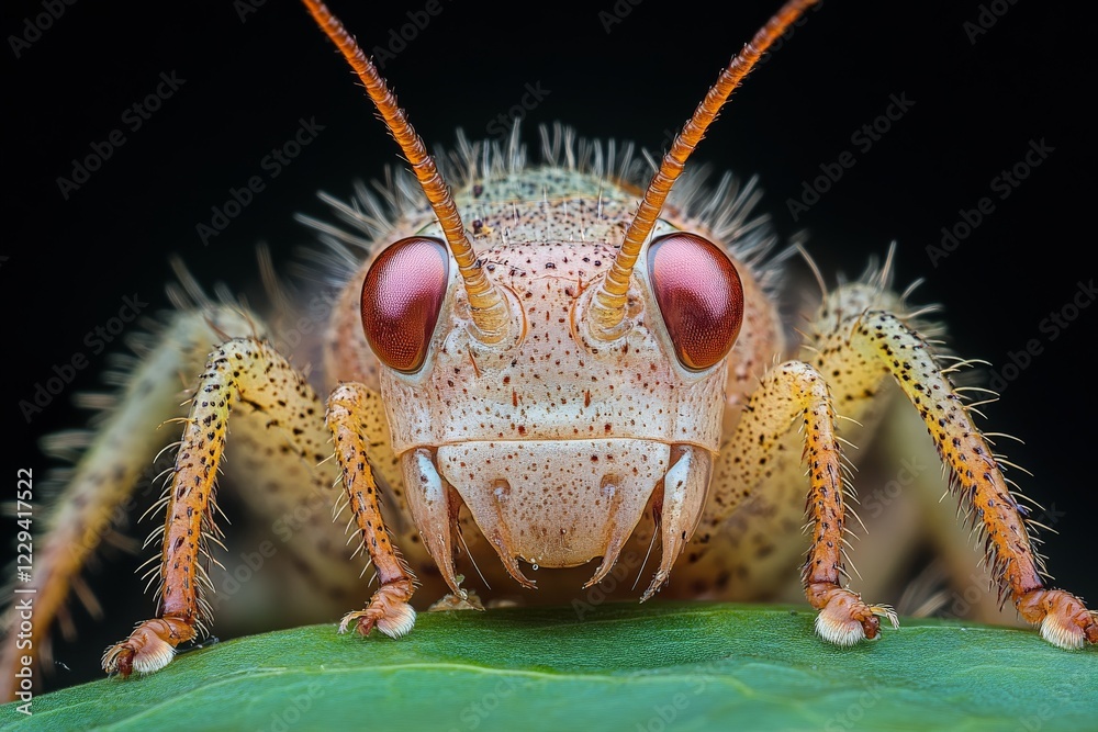 Poster Close-up view of a colorful insect perched on a leaf in a natural setting