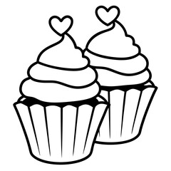Chic Cupcakes with Heart Accents - Simple Line Art