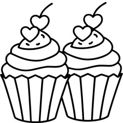 Chic Cupcakes with Heart Accents - Simple Line Art
