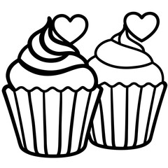Chic Cupcakes with Heart Accents - Simple Line Art