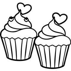 Chic Cupcakes with Heart Accents - Simple Line Art