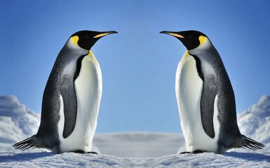 Fototapeta premium AI generated, Antarctica, snow, ice, winter, king penguin (Aptenodytes patagonicus), two, image montage, Antarctica