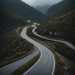 A winding mountain road leading to an unknown destination.