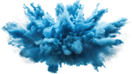 Blue powder explosion creating a vivid cloud on transparent background. Transparent background