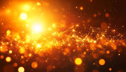 Obraz premium Golden Network Abstract Background of Interconnected Nodes, Geometric Design, Bright Colors