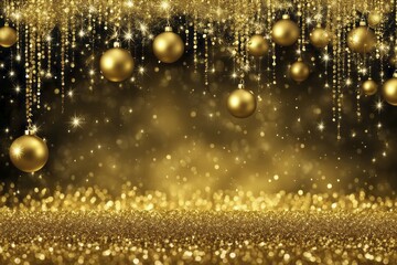 Golden Christmas ornaments and glittering lights create a festive and luxurious holiday atmosphere, AI generated