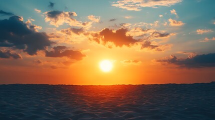 Obraz premium A serene desert oasis surrounded by dunes, reflecting the rich colors of a stunning sunset.