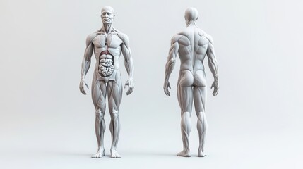 Obraz premium 3D illustration of male anatomy featuring lung cancer, set on a plain white background. 