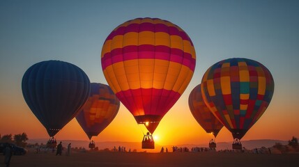 Fototapeta premium Hot air balloon festival at sunset colorful balloons scenic view outdoor experience