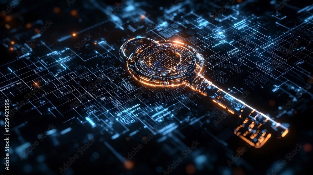 Poster Futuristic medical compliance ai key accessing data streams in a digital realm technological innovation abstract view