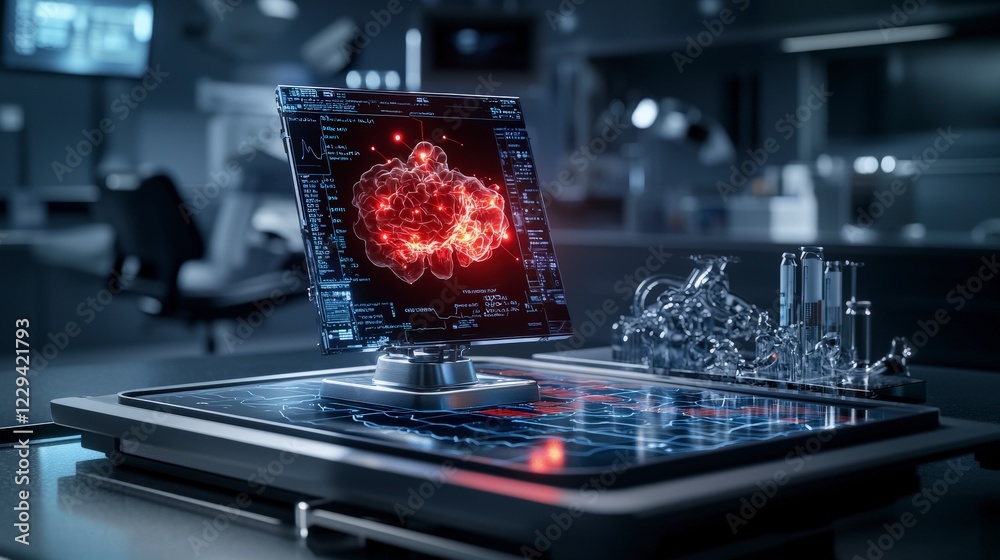 Aufkleber Advanced medical hologram visualization digital lab 3d render high-tech environment close-up view healthcare innovation