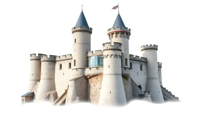 Fototapeta premium Medieval castle with a tower on a hill, surrounded by ancient stone walls, set against the sky in Segovia, Spain, showcasing its historic fortress and architecture