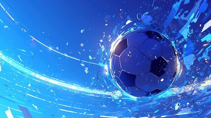 Naklejka premium Soccer Ball in Blue Abstract Particle Ring, Circle, for match. Sports background for advertising
