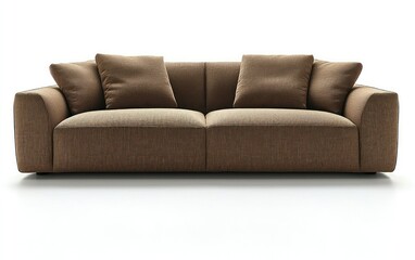 Naklejka premium Brown sofa with cushions on white background for interior design