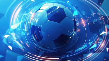 Obraz premium Soccer Ball in Blue Abstract Particle Ring, Circle, for match. Sports background for advertising